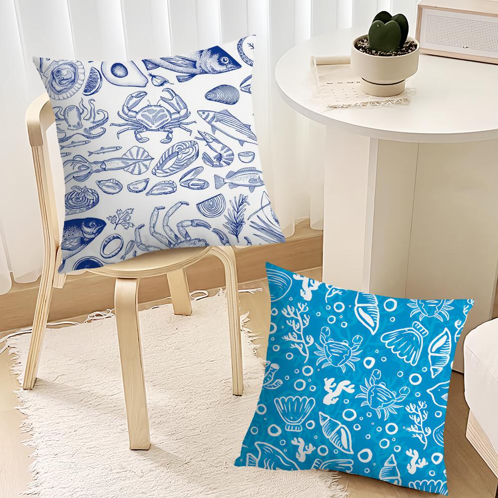 Art Sea Life Blue cushion cover Sofa Living Room Bedroom Headboard Backrest Cushion Square Cushion Nap Time Pillow Case