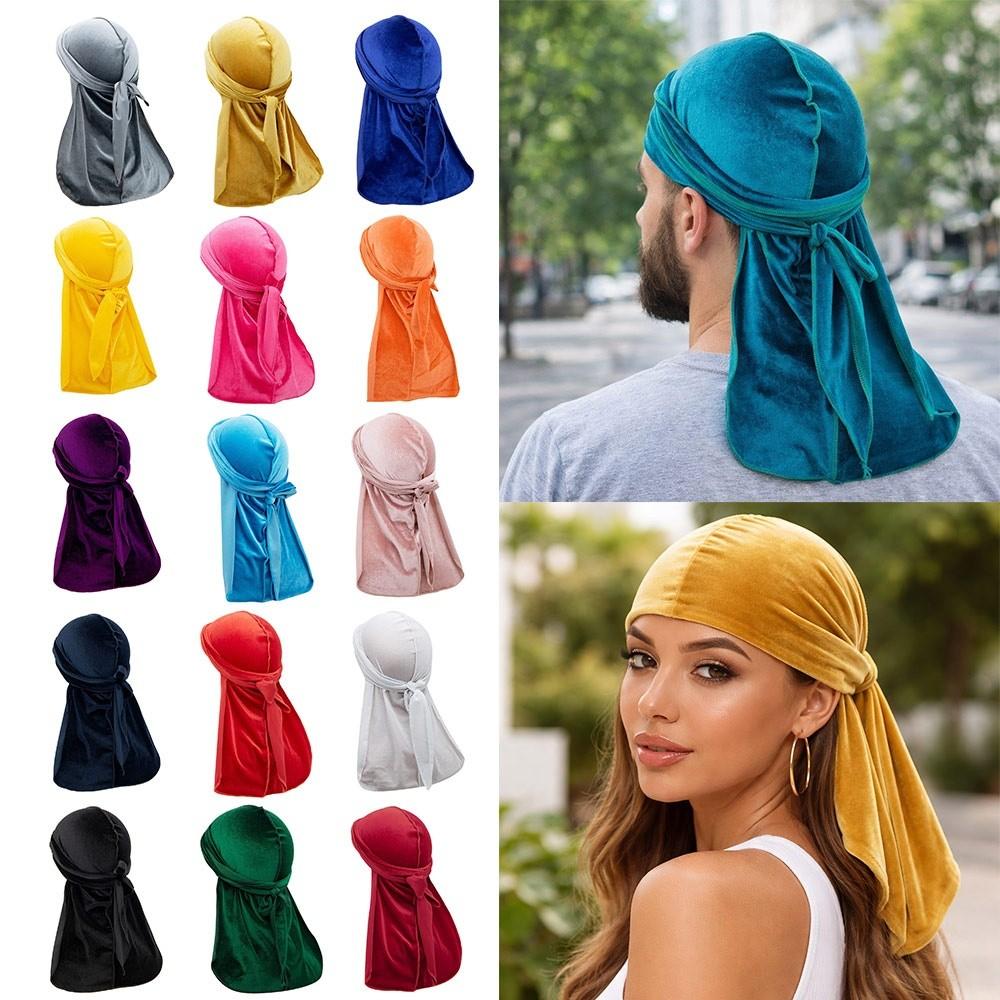 Velvet Durags Caps Long Tail Head Wrap New Pirate Hat  Unisex