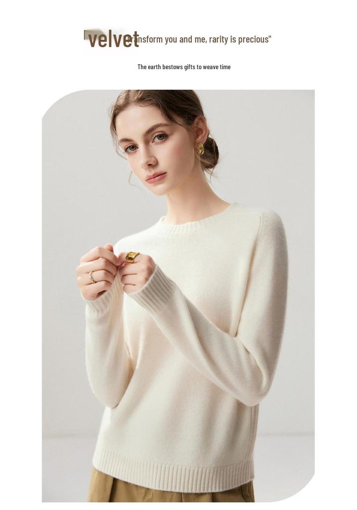Lekasha Women's Cashmere Saddle Shoulder Round Neck Knitted Base Layer Sweater