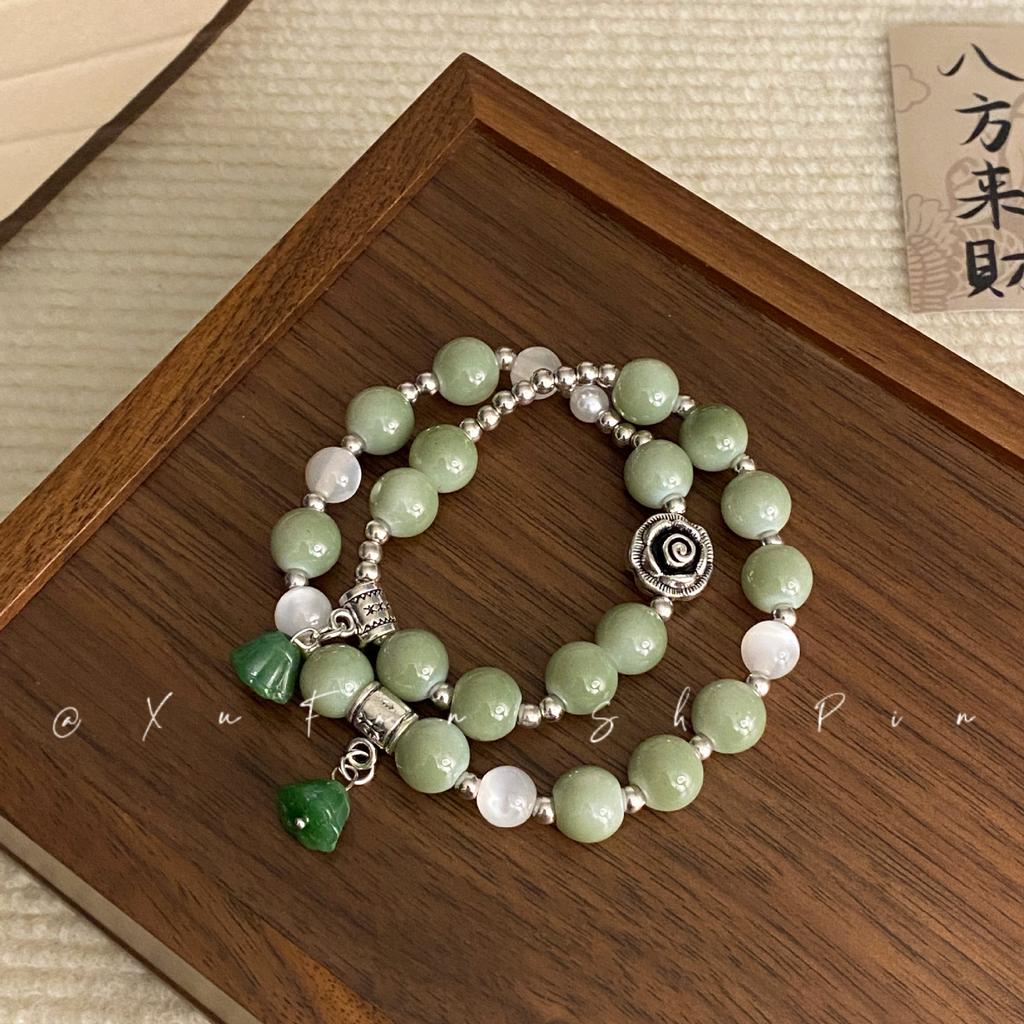 Blue Wave Streamer Mung Bean Glazed Beaded Bracelet Women's High-end Sense Light Luxury Niche New Chinese Cold Sense Versatile Jewelry