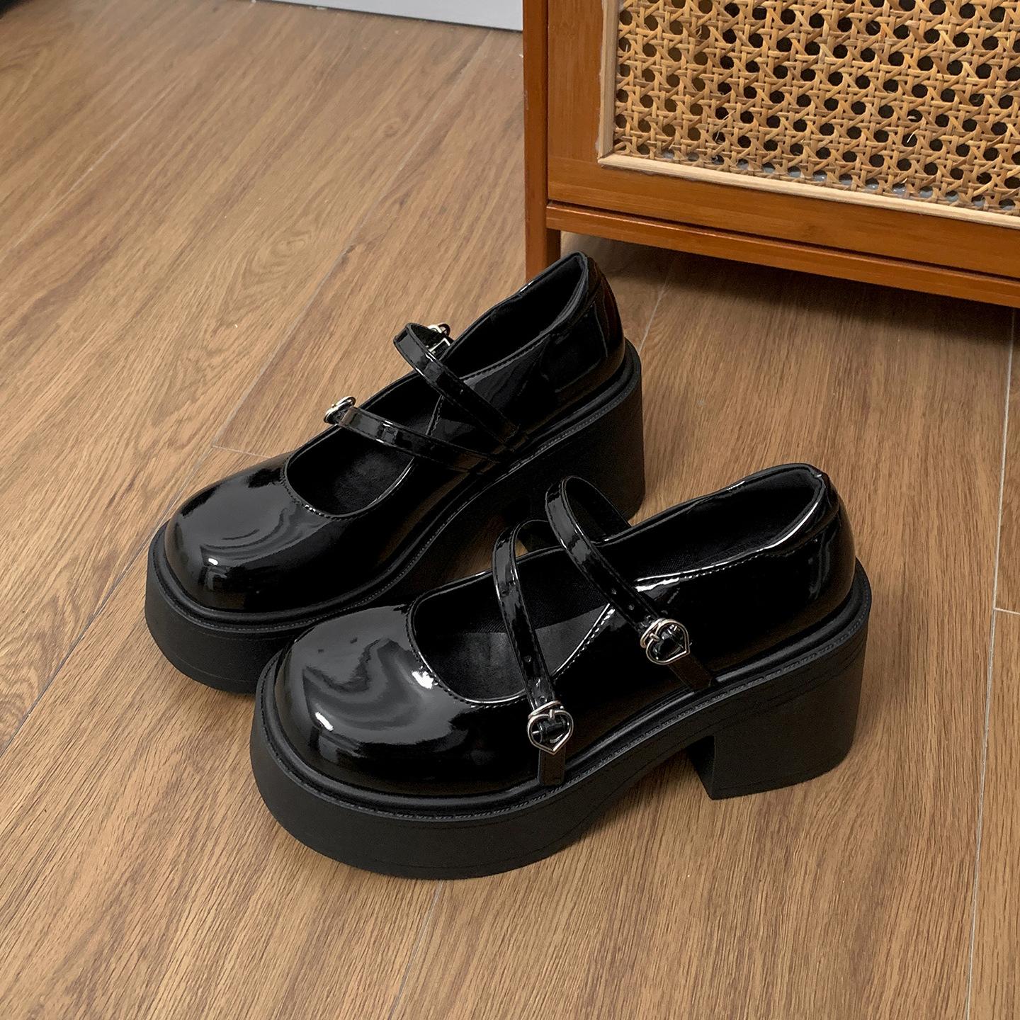 

Black retro British style thick high-heeled small leather shoes women s 2025 new summer skirt high-end Mary Jane shoes 40 чорний