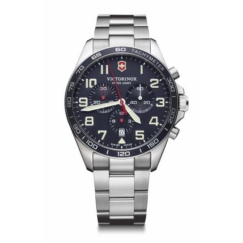 VICTORINOX FIELDFORCE CHRONO Wristwatch, Stainless Steel Case (316L), Blue Dial, Stainless Steel Bracelet, Gift Item 241857