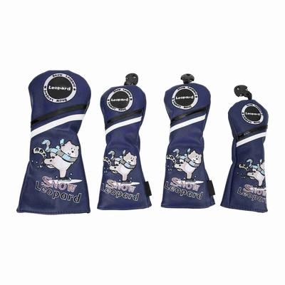 4Pcs 135UT Golf Wood Headcovers Cartoon Snow Leopard Pattern PU Leather Head Covers Set
