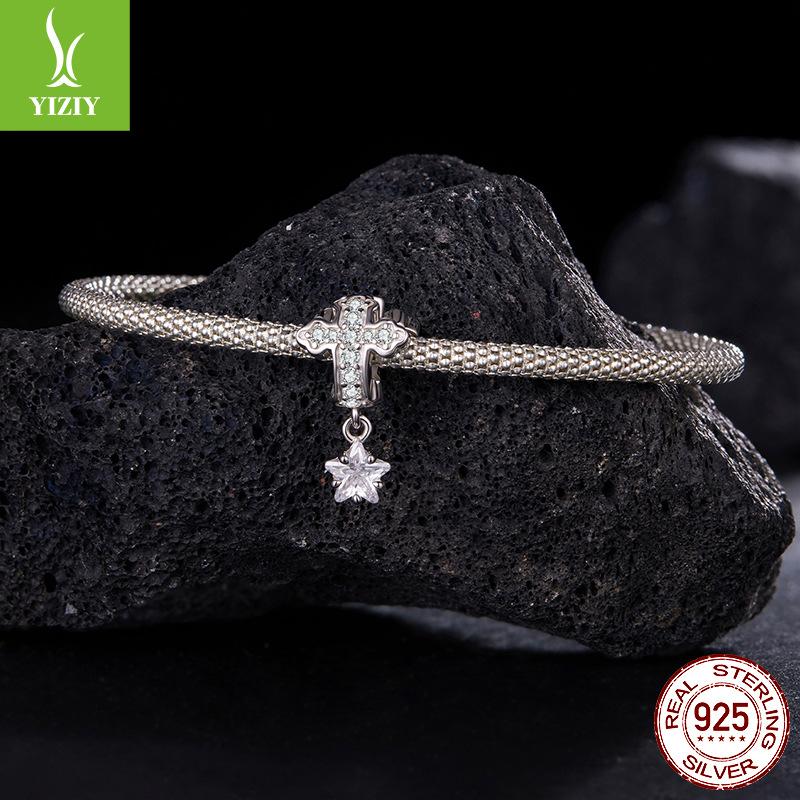 Starlight Cross Silicone Positioning Bead Simple Shining Star S925 Sterling Silver Bead Loose Bead