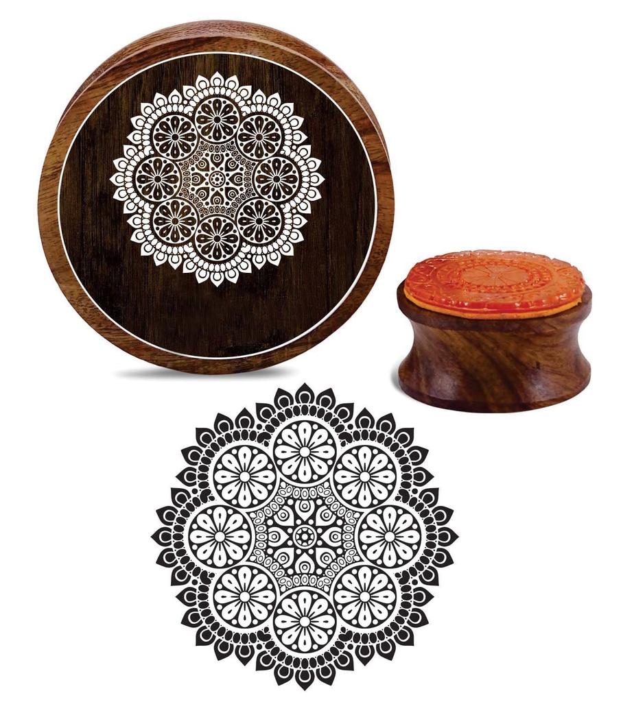 Printtoo Mandala Wooden Round Rubber Stamp Scrap-booking Craft Textile Stamps-2