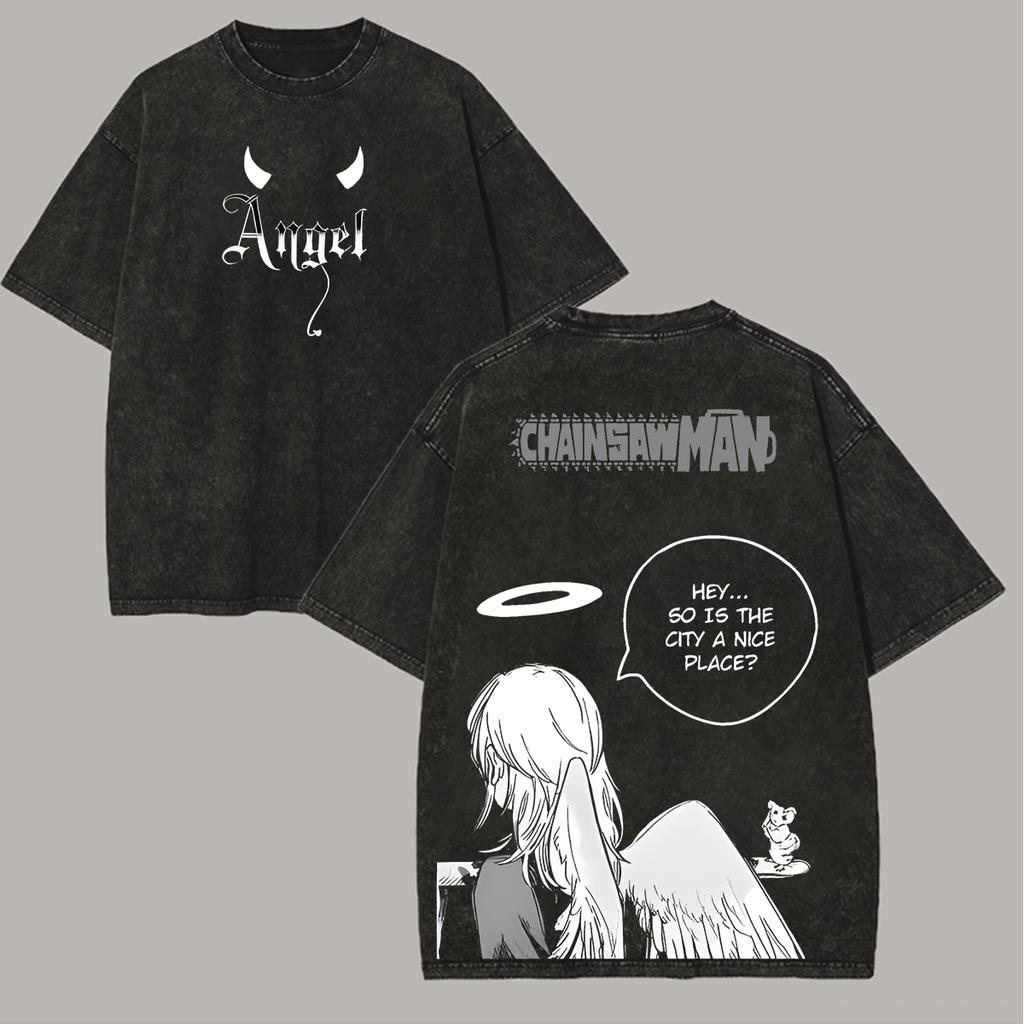 Kettensägenmann Anime Liebhaber Gewaschenes T-Shirt Ganzjahreskleidung Hohe Qualität Persönlichkeit Kleidung Große Größen Unisex Neues Modell Paare T-Shirt