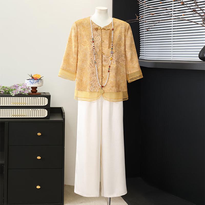 Mid-Aged Women's New Chinese Embroidered Summer Top