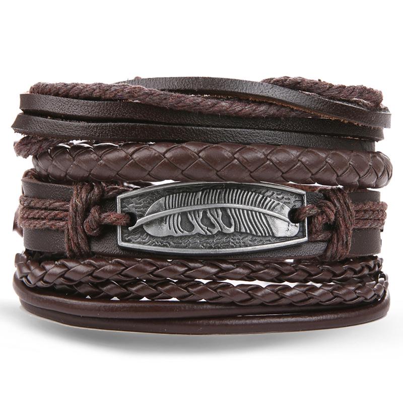 Batman Vintage Rope and Beads Multi-Layer Leather Bracelet Set for Men
