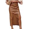 Trendy Mid-Rise Windproof Versatile Autumn Winter Hip Wrap Faux Leather Midi Skirt Streetwear Office Skirt