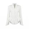 Elegant White Fitted Blazer Women 2026 Fall Winter Stand Collar A-line Hem Formal Outerwear