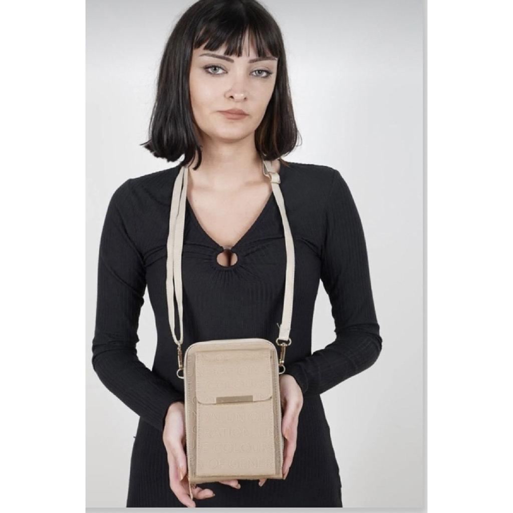 Black Leather Strap Bag With Card Holder, Magnetic Front Cover Pocket, Fits All Phone Models