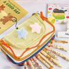 Multi-Color Pencil Case Multi Layer Large Capacity Pencil Case Storage Zipper Closure For Girl School Supplies Makeup Brush Bag