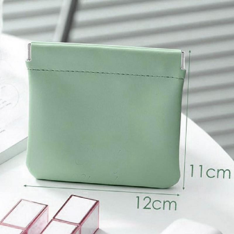 Leather Women Coin Purse Automatic Close Metal Shrapnel Mini Storage Bag Portable Lipstick Earbuds Card Key USB Solid Bag