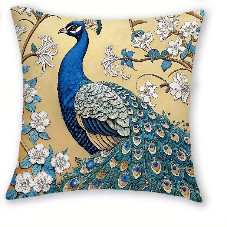 1/4pcs Bohemian Peacock Throw Pillow Covers Vintage Blue Gold Decorative Cushion Cases for Home Living Room Bedroom Sofa