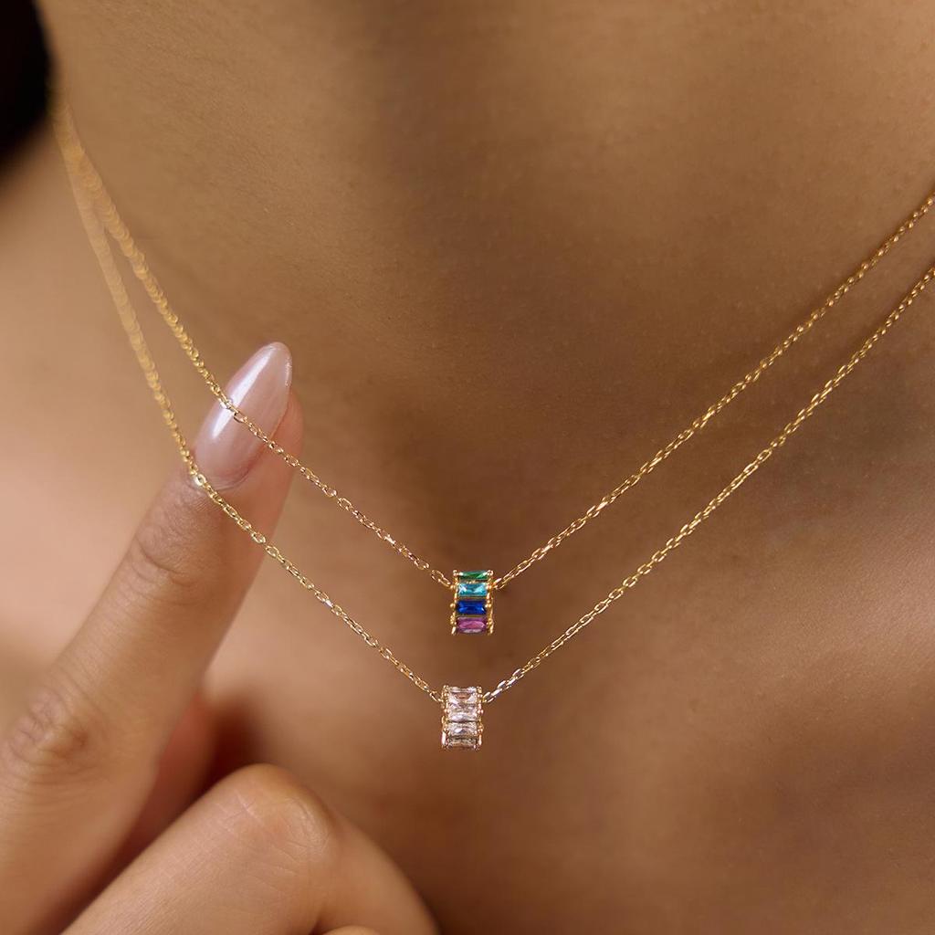 Wanxing 18K Gold Stainless Steel Zircon Necklace: European & American Women's Light Luxury Classic Style