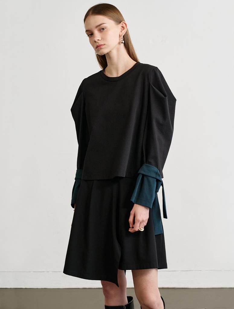 Leuiel Puff Sleeve Crop Sweatshirt_Black