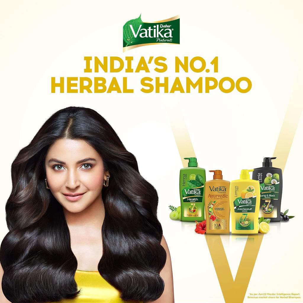 Dabur Vatika Lemon Anti-Dandruff Shampoo 1L | Reduces Dandruff, Nourishes Scalp & Hair | Gentle Cleansing With Lemon, Methi & Natural Oils