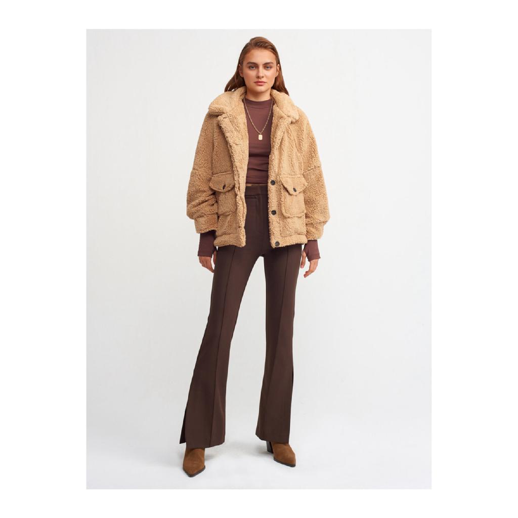 6821 Palton de pluș-bej închis