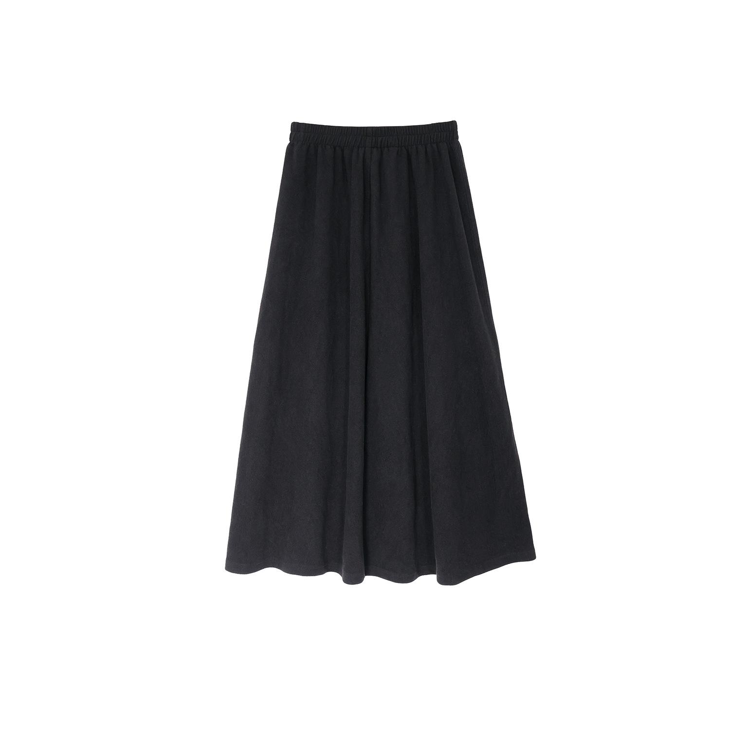 

Plus Size Women s A-line High-Waisted Midi Skirt: Elegant & Flowy Elastic Waist for Autumn/Winter 2XL (70-85 kg) чёрный