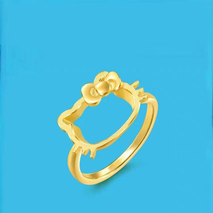 KT Hello Kitty Animace Otevřený prsten & Náhrdelník Set ve vietnamském stylu pískového zlata