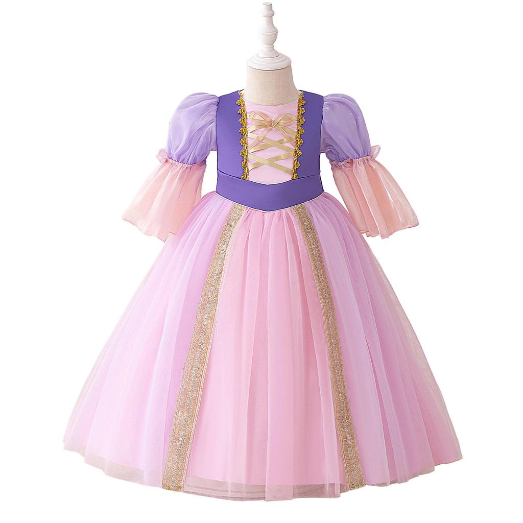 Rapunzel Princess Dress - Girls' Satin Mesh Evening Gown Cosplay Costume