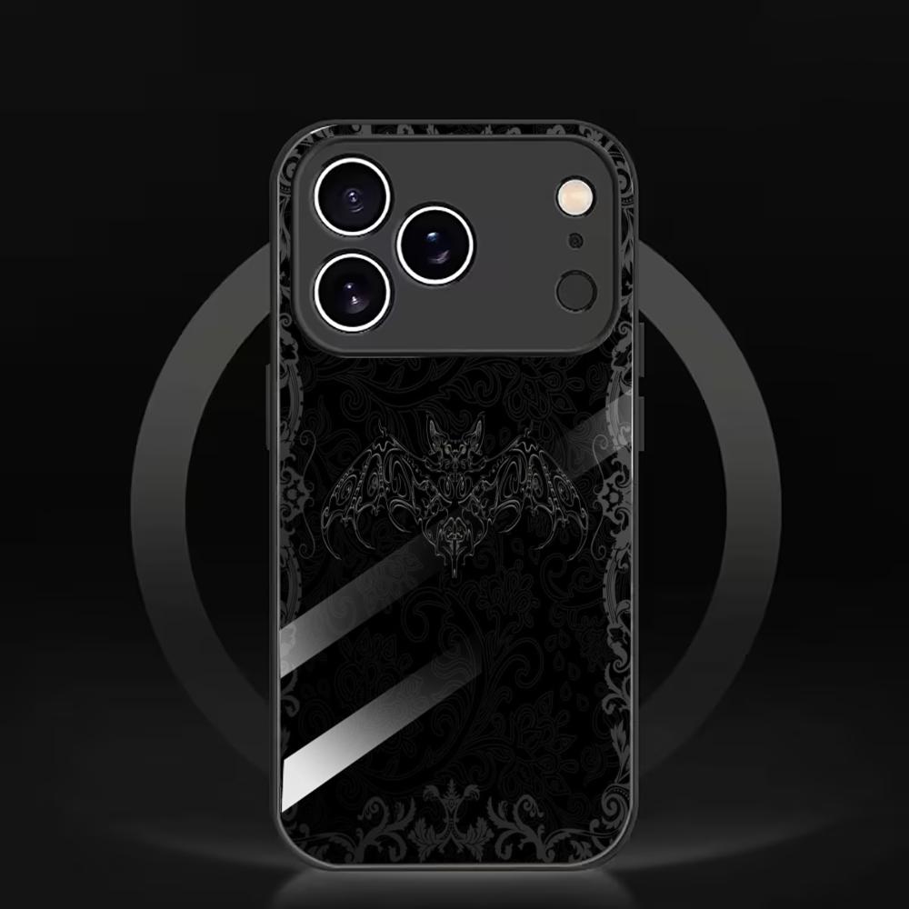 Gothic Bat & Ornate Pattern Mobile Phones Glass Phone Case for Iphone 17 Pro Max Cover for iPhone 17 16 15 14 13 12 Pm Pro Plus