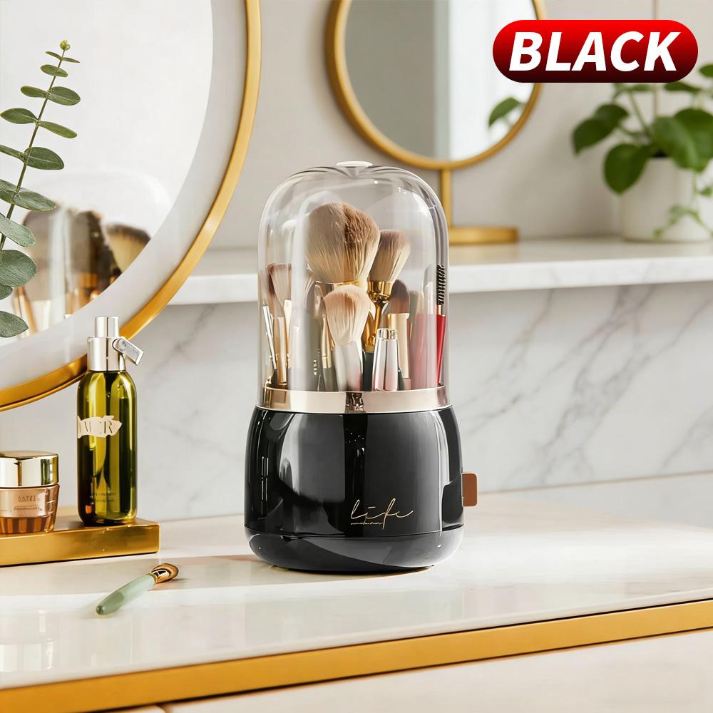 Premium Rotating Cosmetic Organizer Dust-Proof Makeup Brush Storage Bucket for Lipstick Eyebrow Pencil чёрный