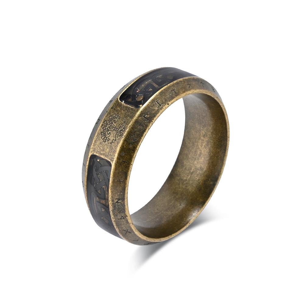 Retro Nordic Viking Text Titanium Steel Ring Niche Personality Tree of Life