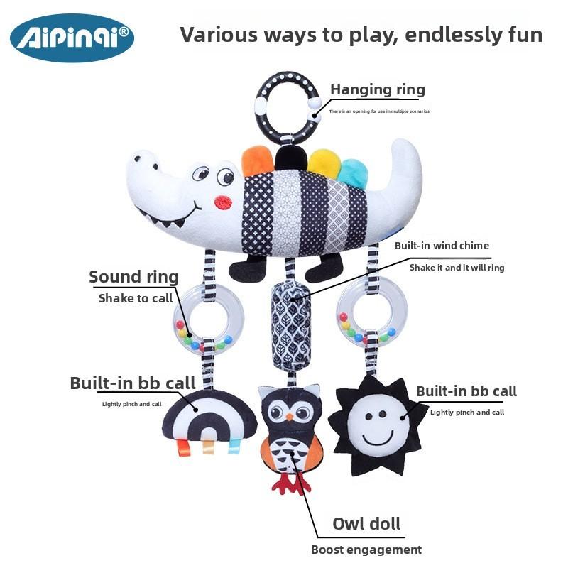 Black And White Animal Wind Chime Baby Car Hanging Plush Toy For Newborns And Toddlers