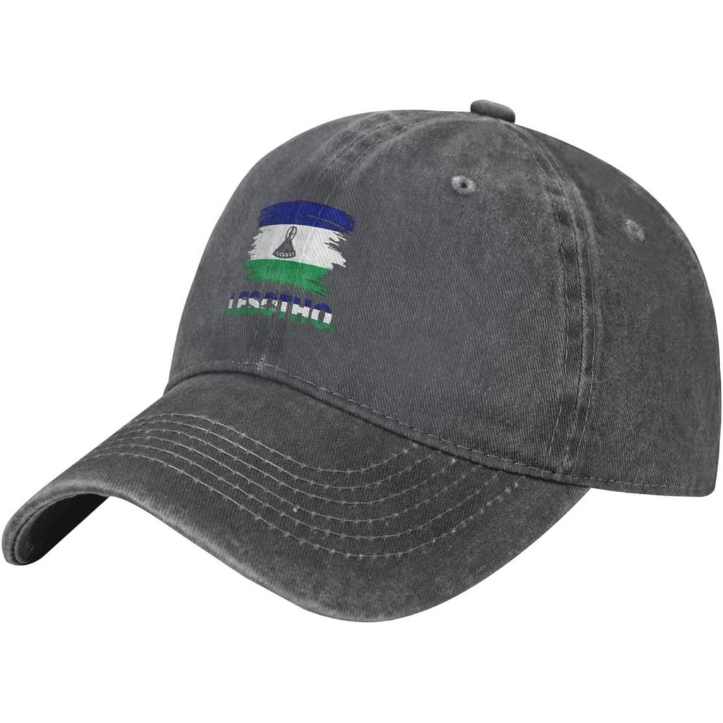 Lesotho Flag Baseball Cap Washed Denim Low Profile Adjustable Breathable Dad Hat for Unisex