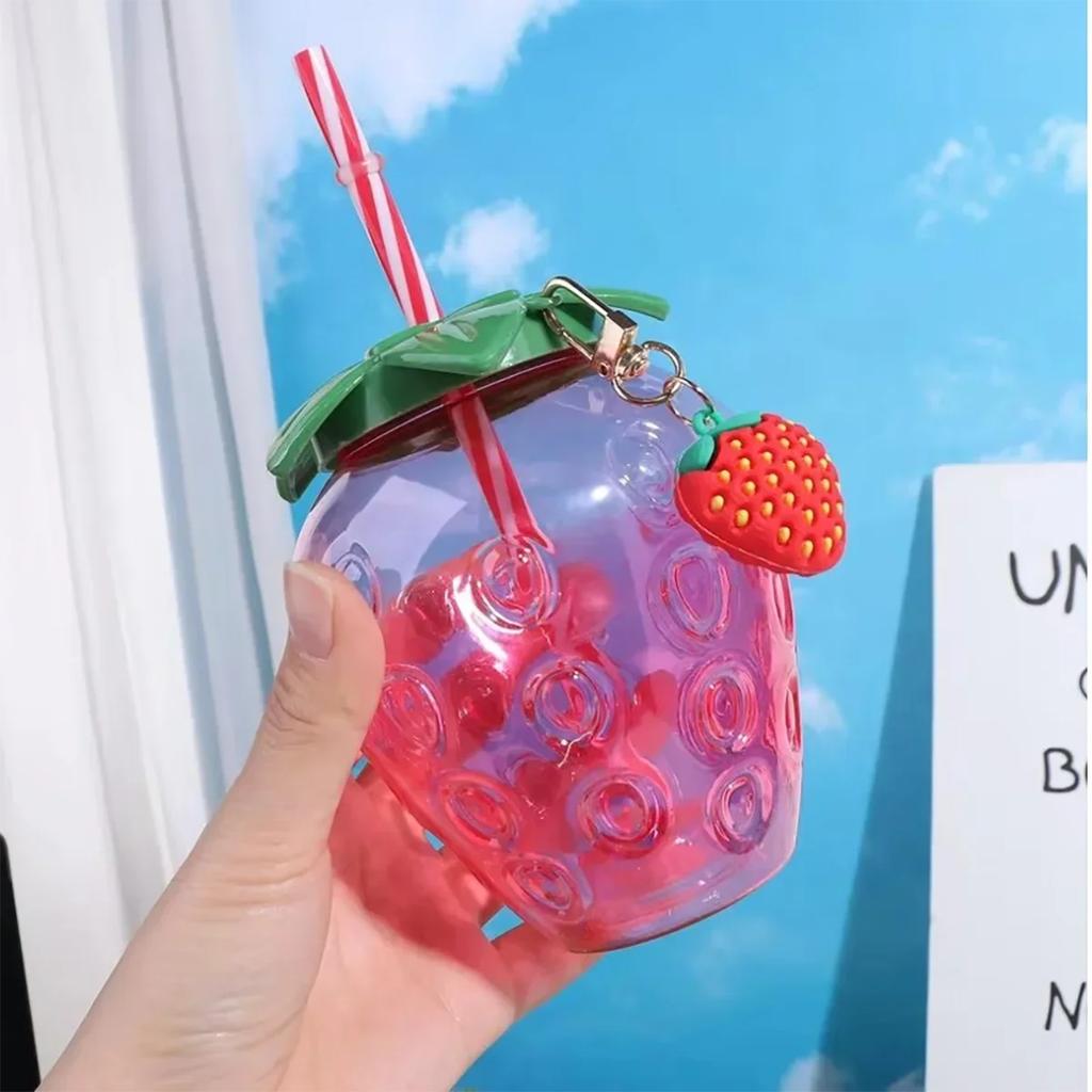 1pc-Strawberry Shaped Children's Straw Mug Clear Strawberry Juice Mug Cold Water Mug Photography Accessories