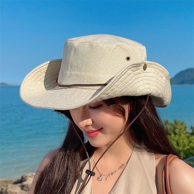 Chapeau de cowboy occidental chapeau seau protection solaire d'été chapeau de soleil extérieur pour femmes hommes pare-soleil grand bord chapeau de randonnée