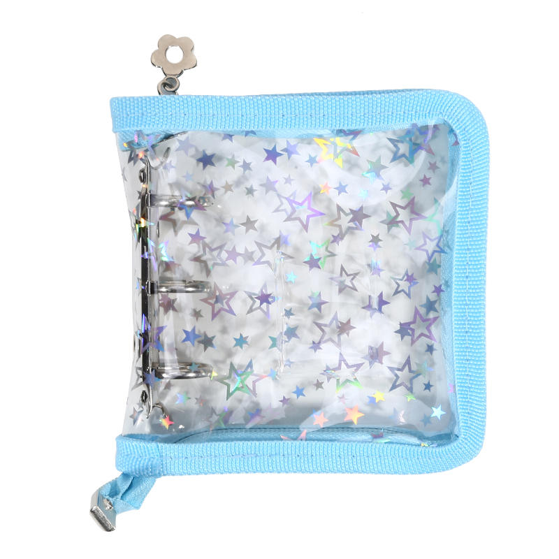 Mini PVC 3-Ring Binder Laser Star Design Zipper Closure Transparent Album For Photo Card Storage Memory Keeping Collecting Exquisite Fast Delivery