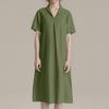 Women's Summer Casual Midi Short Sleeve Dresses Solid Color V-Neck Beach Vacation Dresses