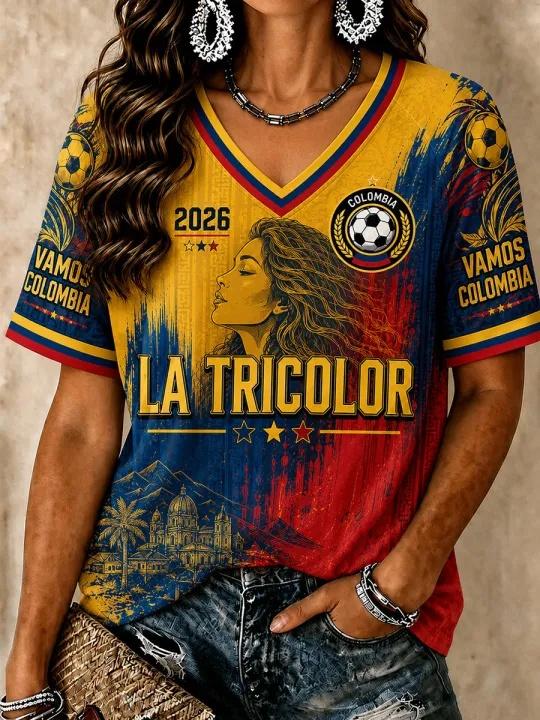 Kolumbien Fußball Fan T-Shirt Kurzarm Atmungsaktiv Schnelltrocknend Street Wear Lässig Fußballshirt Modisch FamilienPassend 2026