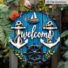 2D Vlakke Nautical Anker-vormige "Welkom" Aluminium Decoratieve Borden en Plaquettes in Diverse Maten. Wanddecoraties met Zeilboot en Stuurwiel Patroon