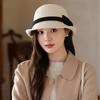 Hepburn Wind Warped Edge Small Brim Wool Small Pot Hat Bow Decoration British Versatile Top Hat Autumn and Winter Bucket Hat Women