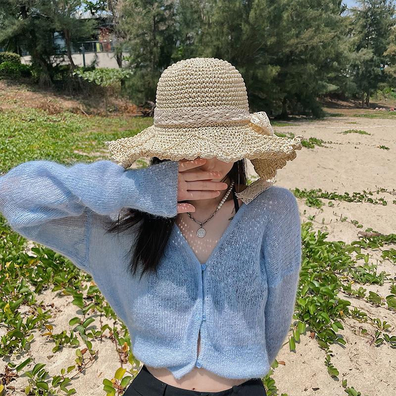 1pc Women's Wide-Brimmed Straw Hat,Fashionable and Portable Sun Hat for Spring and Summer Seasons,Perfect for Beach Vacations