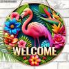 Charming Wooden Welcome Sign with Flamingo Pattern - Rustic Decorative Plaque for Porch & Garden - Ideal for Summer Home Decor