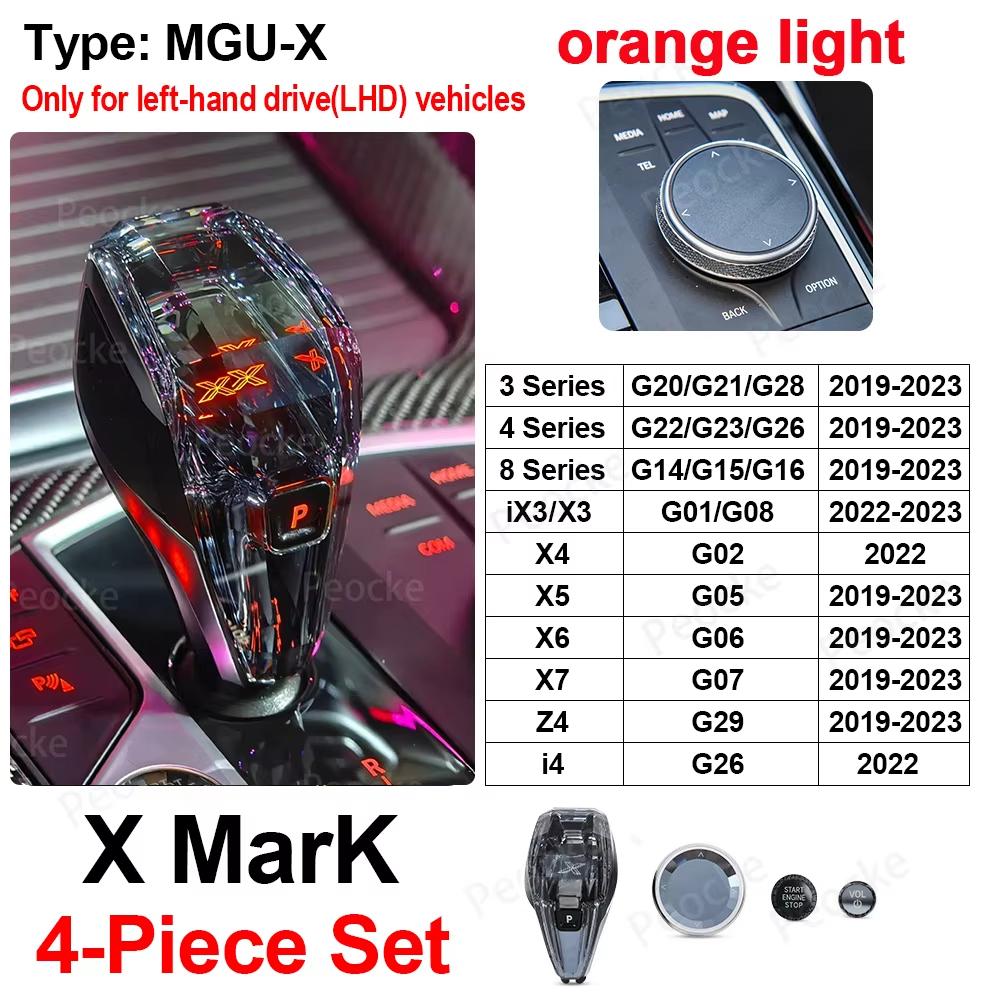 Crystal Gear Shift Knob with Orange Light For BMW G20 G29 G26 G28 G22 G12 X7 G07 X3 G01 X4 G02 X5 G05 iX3 G08 Gearbox Lever Head