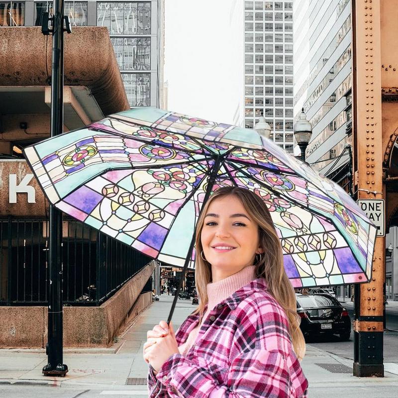 British Wind Rainforest Arch Transparent Umbrella Stained Glass Vintage Parasol Portable Automatic Opening Folding Umbrella