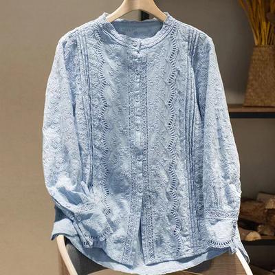 Λεπτά Κομψά Μπλουζάκια για Γυναίκες Boho Μακρυμάνικα Δαντελωτά Κεντητά Ανοιχτά Μπλουζάκια για Κυρίες Μπλούζες Μόδα Γυναικεία Ρούχα