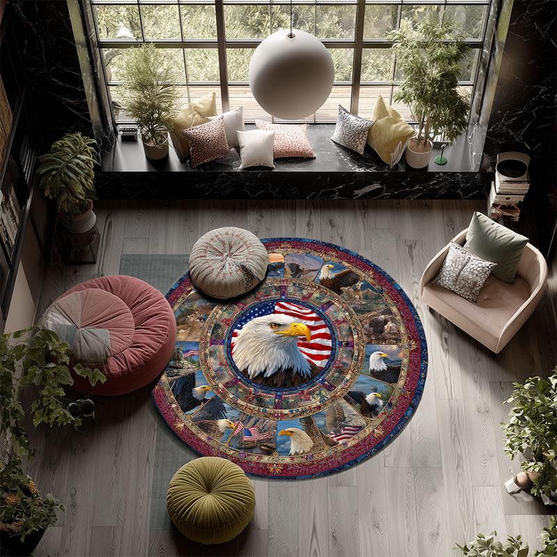 National Flag & Eagle pattern round rug,Carpet Rug for Living Room Bedroom Playroom ,Non-slip Floor Mat,Holiday Gifts and Birthday Gifts.