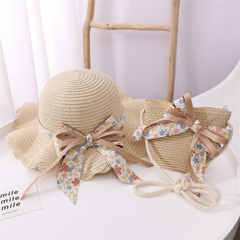 Strohhut für Kinder Sommer Mädchen Strandhut Kinder Sonnenhut Mädchen Sommer Strohhut Tasche Set Sonnenschutz Japan