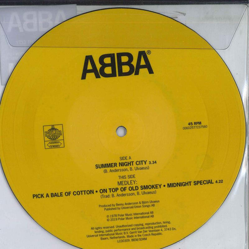 

7inch Record ABBA - Summer Night City 00602577237560 Polar 2019 Europe Pop