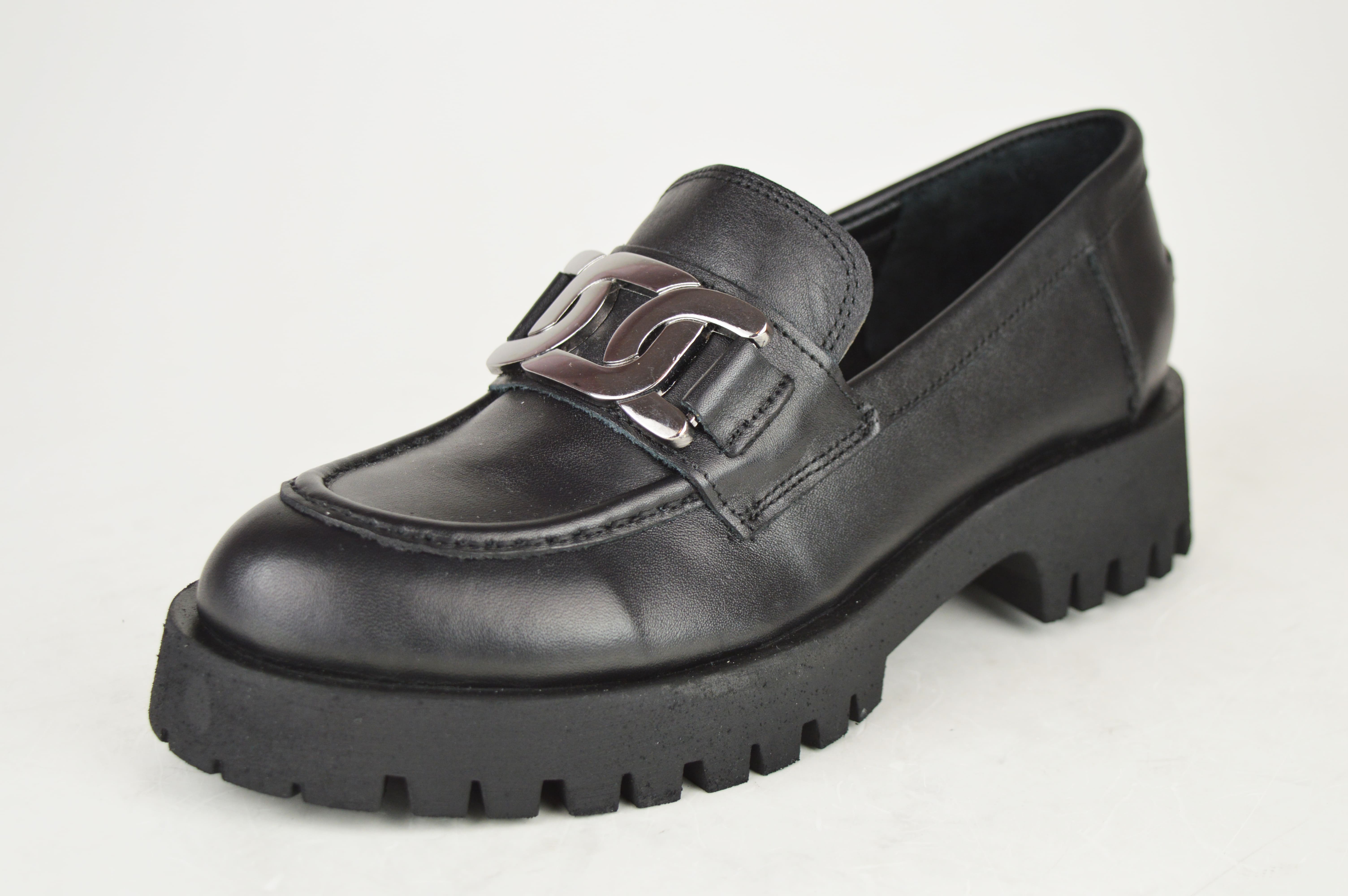 

Лофери з ланцюжком Aquamarin 3091 36 Чорна шкіра 40 чорний