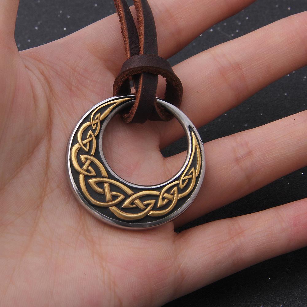 Stainless Steel Celtic Knot Round Pendant Necklace for Men & Women - Viking Adjustable Rope Chain Jewelry with Norse Triquetra Amulet, Pagan