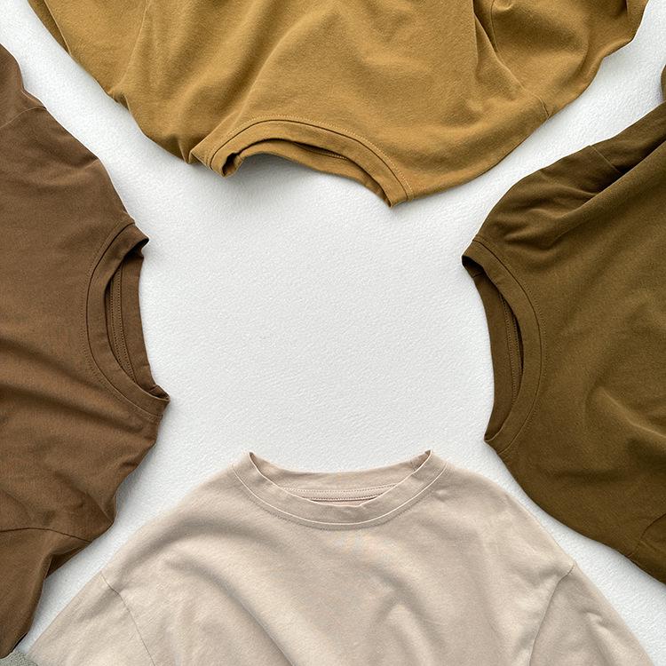 Dziecięca bawełniana koszulka z długim rękawem w stylu koreańskim: Okrągły dekolt, Odzież jesienno-wiosenna