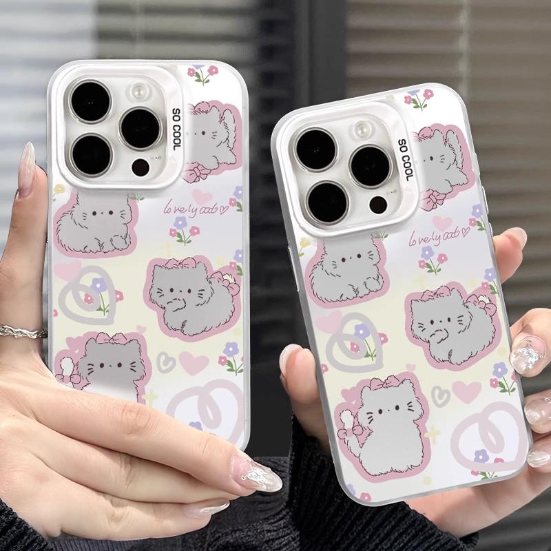 Silver Gradient Cat Phone Case for Apple 11-16 Series, Anime Design, Anti-fall Protection