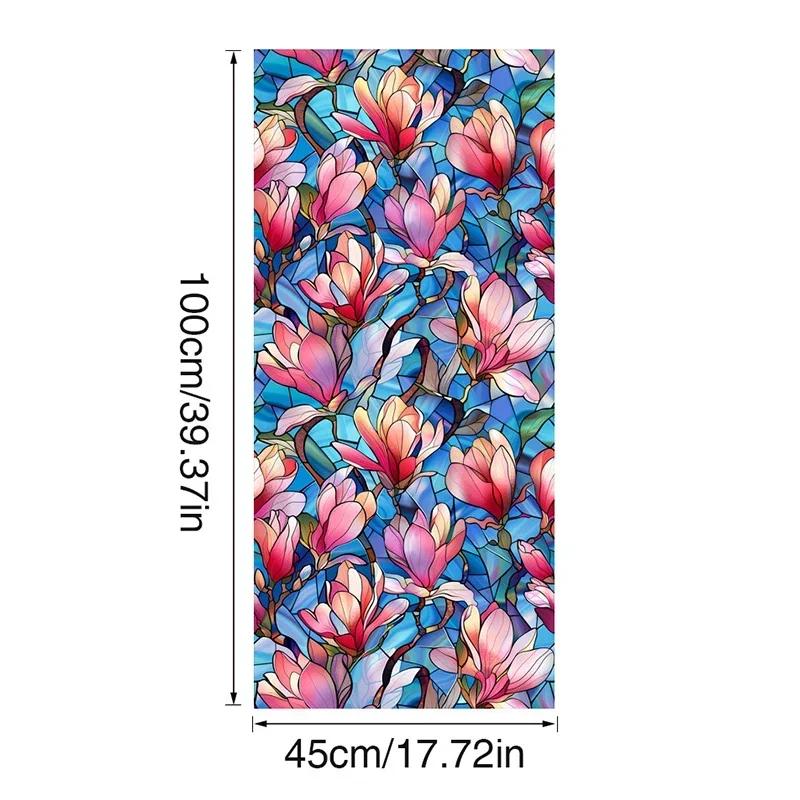 45x100cm Colorful Flower Stained Glass Film Static Cling PVC Privacy Window Film Home Living Room Office Art Decor